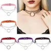 Punk choker halsband mode pu läder rund ring pendel krage kvinnor gotisk hals klavikel kedja silver justerbara chokers