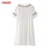 Тангада женщины белые вышивка романтическое хлопок платье с коротким рукавом женщин мини-платья Vestidos 4T28 210609
