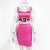 Colysmo neon rosa sexig klänning elegant kvinnor satin julparty bodycon två stycke set elasticitet mini sommar 210527