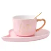 Tazze Tazza da caffè con coppia stampata con motivo a lettera d'amore da 250 ml con manico dorato Set di tazze e piattini in ceramica di colore blu/rosa creativo