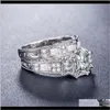 Rings Drop Delivery 2021 Arrival High Quality Vintage Jewelry 925 Sterling Sier Filled Three Stone Princess Cut White Topaz Sona Women Weddin