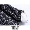 TRAF Women Fashion Oversized Leopard Print Asymmetrisk Jacka Coat Vintage Långärmad Pocket Kvinna Ytterkläder Chic Toppar 210415