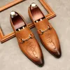 2021 Stor storlek EUR45 Crocodile Grain Black / Brown / Tan Mens Wedding Shoes äkta läderföretagsklänningskor