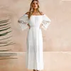 Casual Dresses Fanco Summer Sundress Women White Beach Strapless Långärmad Loose Sexig Off Shoulder Lace Boho Cotton Maxi Dress