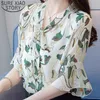 Kvinnor och blusar Chiffon Blouse T Shirts Plus Size Women Off Shoulder Top Ladies Toppar Bow Floral Butterfly Sleeve 3073 50 210415