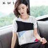 summer Contrast Color Women Sweater Casual short Sleeve thin Pullovers Women O-Neck Knitted Tops Women Jumper Femme Soft 210604