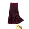 Qooth vår sommar sequins elegant kvinnlig pläterad kjolar elastisk midja gyllene tråd stickade kvinnor midi qh1787 210609