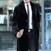 Men's Fur & Faux Runway Mink Overcoat Men Notched Single Breasted Jacket Winter Business Thick Warm Long Coats Plus Size 4XL