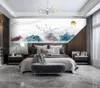Wallpapers Aangepaste achtergrond Muur Modern Chinees Licht Luxe Stone Houten Raster Wallpaper Muarl 3D voor