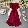 Neploe Französisch Stil Sommer Frauen Kleid Neue Falten Temperament V-ausschnitt Unregelmäßige Kordelzug Puff Sleeve Rüschen Kleider 82035 210423