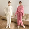 Dames T-shirt 2021 Herfst Winter Warm Flanel Vrouwen Pyjama Sets Dikke Coral Fluwelen Lange Mouw Nachtkleding Dunne Effen Kleur Pyjama Set