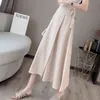 Vintage Midi One Piece Women Loose Solid High Waist Lace Up Chiffon Skirts Female Spring Summer 12 Colors 9784 210417