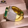 Europe States Exaggerated large Green Zircon Olive Emerald 14K Gold Full Diamond Ring Men And Women Party Jewelry Gift 210701275S