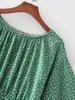 Hsa Summer Dress Oneck High Waist Pleated Vestidos Batwing Sleeve Green Beach Style Floral Boho 210430