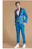 Pyjtrl Men Shawl Lapel Style Royal Blue Gold Dragon Print Suits最新のコートパンツデザインステージシンガーウェアコスチュームX09273i