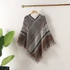 Spring, Autumn and Winter Loose Cloak Tassel Shawl Rainbow Striped Knitted Top Pullover Sweater Jacket Women UK063 210506