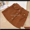 Sets Baby Clothing Baby Kids Maternityfashion Toddler Kid Outfits Feather Sleeve Round Neck T Shirt Tops Brown Buttons Skirt Girls Clothes