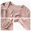 FANSILANEN Office lady short pink vintage dress Women square collar sleeve blazer Elegant autumn winter party 210607