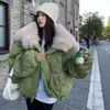 Women's Down & Parkas Women Faux Fur Large Lapel Collar Hat Cotton Padded Jacket Autumn Winter Thickening Puffer Cardigan Parka Chaqueta