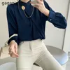 Elegante kantoor dame wit shirt formele chic koreaanse mode lente blouses vrouwen lange mouwen shirts druppel 210601