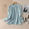 Moda de Linen 2022 Mujer Verano Solid O-Neck Camisas Ladies Tops Blusas Femininas Elegante Women's Blouses Shirts