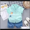 Sets kleding baby kinderen moederschap drop levering 2021 geboren dier zomer plaid shirt denim shorts opstellen baby jongens verjaardag kleding doek babi