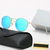 Óculos de sol redondos clássicos Rays Bans Design de marca UV400 Óculos de metal com armação dourada Lentes de vidro polaroid espelhadas masculinas e femininas com estojo