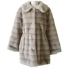 Lång jacka Kvinnor Vinter Femme Veste Faux Fur Coat Gradient Mink Nack Collar Stripe Kläder Varm mjuk Furry Overcoat 211019