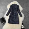 Runway Designers Fashion Turn Down Collar Bowknot Plaid Tweed Woolen Dress Autumn Winter Woman Clothes Casual Vestidos