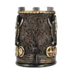 Drakkar Viking Tankard القدح 304 الفولاذ المقاوم للصدأ إدراج الراتنج الشمال الله أودين القهوة البيرة أكواب كأس هالوين هدية عيد 600 مل 210804