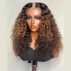 Peruano Ombre Loira Profunda Kinky Curly U Parte Perucas Médio Aberto Marrom Bouncy Curl 100% Peruca de Cabelo Humano V Forma Completa Máquina Feita