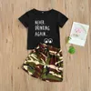 2-7Y Summer Casual Kid Children Boy Clothes Set Letter Black T shirt Camo Shorts Outfits Child Clothing Costumes 210515