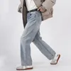 Iefb koreanska stänk bläck hål jeans mångsidiga ins höga midja lösa raka rör breda benbyxor för män våren 9Y5255 210524