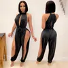 Jumpsuits voor dames sexy dames jumpsuit trekstring split mouwloze lange romper feest nachtclubkleding overall dames rompers