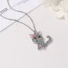 Cute Cat unicorn Pendant Necklace for Women Girls Children Fashion Colorful Crystal Cartoon Animal Necklaces Jewelry Gifts