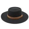 Wide Brim Hats Women039s Fedora Hat Round Flat Top Wool Felt Big Fall Winter Men And Women Concave Fashion Woolen Jazz6268743