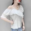 Tasarım Anlamı Ruffled Şifon Gömlek Gevşek Ve İnce Açık Klavikula Kayışı Üst Yaz Moda Bayan Giyim 210520