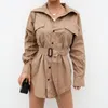Trench donna manica lunga in cotone giacca a vento cintura a vita alta cappotti moda autunno sottile 210513