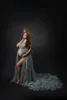 O Sheer Neck Women's Prom Dresses paljetter Stjärna Lace Up Robes Front Split Long Maternity Photography Dress Customize