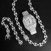 Kedjor Iced Out Klocka Smycken Kubansk Link Halsband Herr Gris Näskedja Herr Guld Färg Armband Set Semesterpresent