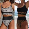 Wysoka talia Bikini Leopard Kobiety Push Up Swimsuit Drukowane Stroje kąpielowe Crop Top Biquini Summer Summing Suit Suit Beachwear 210520