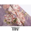 Kobiety Moda Przeglądaj przez Floral Print Ruffled Bluzki Vintage V Neck Z Długim Rękawem Kobiet Koszule Blusas Chic Topy 210507
