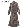 Women Chic Fashion With Belt Leopard Print Midi Dress Long Sleeve Button-up Female Dresses Vestidos Mujer 210420