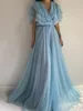 2021 Light Sky Blue Kimono Women Sleepwear Wraps V Neck Ruffle Shawl Backness Lace Up Bathrobe Sheer Nightgown Robe Prom Maternity Dress Photography