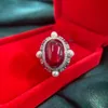 Cluster Rings Oekdfn Classic 925 Sterling Zilveren Dames Ring Luxe Ruby Diamond Gemstone Wedding Engagement Sieraden voor Bijoux