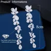 Luxe Blanc Cubique Zircone Magnifique Feuille Fleur Longue Dangle Boucles D'oreilles pour Femmes Mariée Mariage Brincos CZ571 210714