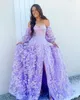 Sweetheart Lilac Long Evening Party Dress Embroidered Butterfly 2022 Robe De Soiree Detachable Sleeves Lavender Prom Dresses Lady Met Gala Pageant Boning Slit