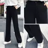 Wiosna Moda Elegancka Biuro Lady Casual Wysoka Talia Szeroka Noga Czarne Pant Pełna Długość Kobieta Alon 9755 210427