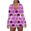 San Valentino Donna Onesies Tute Designer New Pigiama Slim Sexy Body con scollo a V Lettere Modello Stampato Manica lunga Pantaloni corti Pagliaccetti