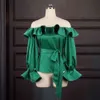 Women Blouses Tops Shirts Off Shoulder Ruffles Long Lantern Sleeves Sexy Christmas with Waist Belt Spring Fashion Lady Bluas 210416